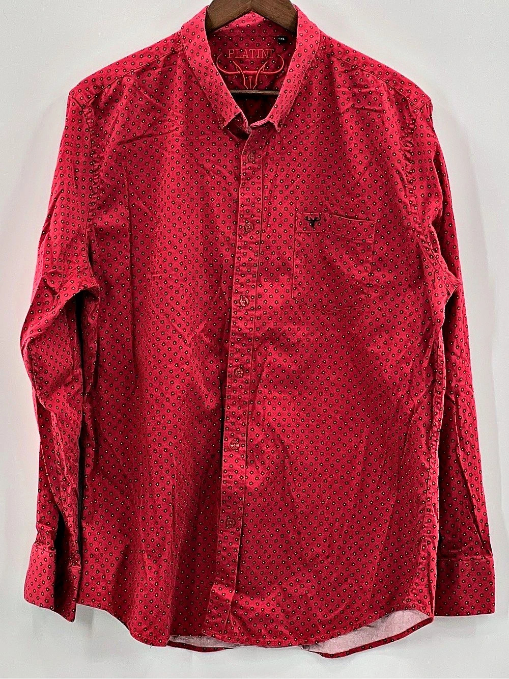 591 Platini Floral Button Down Shirt in Red & Black 2XL